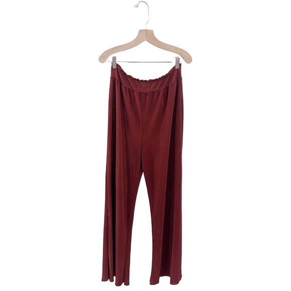 Urban Outfitters Pleated Rust Shiny Pants Elastic Waistband - Picture 1 of 7